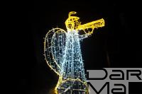 Световая каркасная фигура Ангел с трубой 2м х 0,9 (основание) Белый и Белый теплый