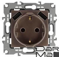Розетка ЭРА Intro Solo Schuko P+E 16A 250V со шторками 2хUSB бронза 12-4109-13 Б0047847