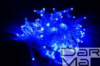 LED Гирлянда-нить (дюраплей) 10 м Синий 100 LED, флэш белый  Каучук 12V
