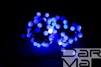 Гирлянда LED Шарики СИНЯЯ 10м ф23мм Флеш Каучук черный провод