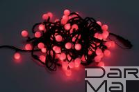 Гирлянда LED Шарики Красная 10м ф23мм Флеш Каучук черный провод