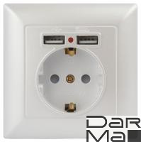 Розетка ЭРА Intro Solo Schuko P+E 16A 250V со шторками 2хUSB перламутровый 4-410-06 Б0053718