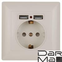 Розетка ЭРА Intro Solo Schuko P+E 16A 250V со шторками 2хUSB слоновая кость 4-410-02 Б0043404