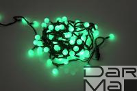 Гирлянда LED Шарики ЗЕЛЕНАЯ 10м Флеш ф23мм Каучук черный провод