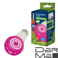 Лампа светодиодная для растений Uniel E27 15W прозрачная LED-A60-15W/SPSB/E27/CL PLP30WH UL-00010107