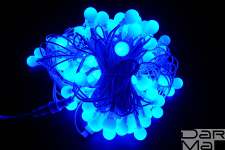 LED-PLR-100-15M-240V-B/WH  100 LED цвет синий, белые матовые шарики D2,5см, 15m, белый кауч.провод,