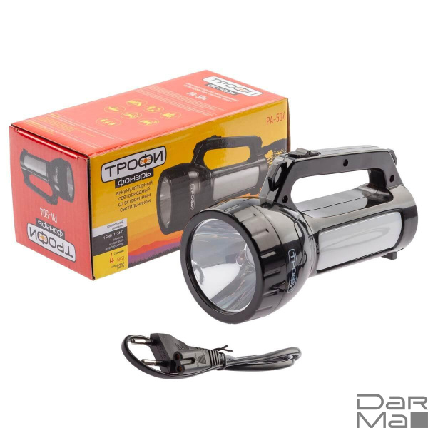 Фонарь-прожектор светодиодный ЭРА Трофи аккумуляторный 170х105х75 100 лм PA-504 Б0042439