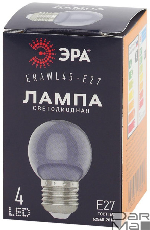 Лампа светодиодная ЭРА E27 1W 3000K прозрачная ERAWL45-E27 Б0049572