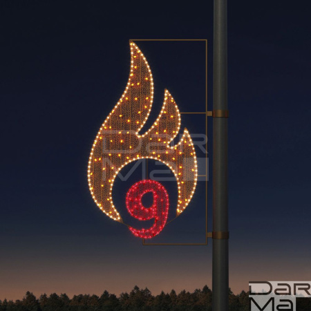 Светодиодная консоль DarMa "9 и пламя" на металлокаркасе, цвет: красный/белый теплый, 155см х 86см