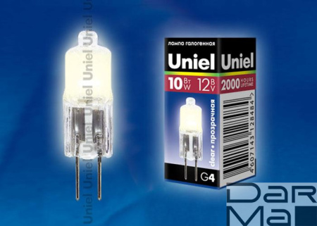 Лампа галогенная Uniel G4 10W прозрачная JC-12/10/G4 CL 00480