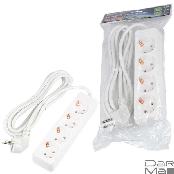 Удлинитель Uniel Ultra 4гн х 3м с/з S-GCU4-3 White UL-00010006