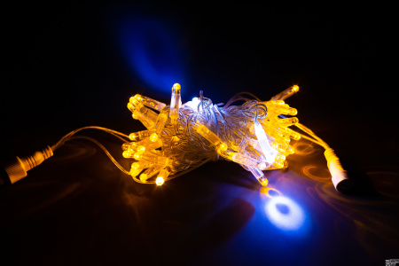 LED Гирлянда-нить (дюраплей) 10 м Желтая 100 LED, флэш белый  Каучук 12V