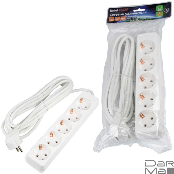 Удлинитель Uniel Ultra 5гн х 5м с/з S-GCU5-5 White UL-00010009