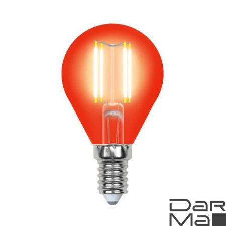 Лампа светодиодная филаментная Uniel E14 5W красная LED-G45-5W/RED/E14 GLA02RD UL-00002985