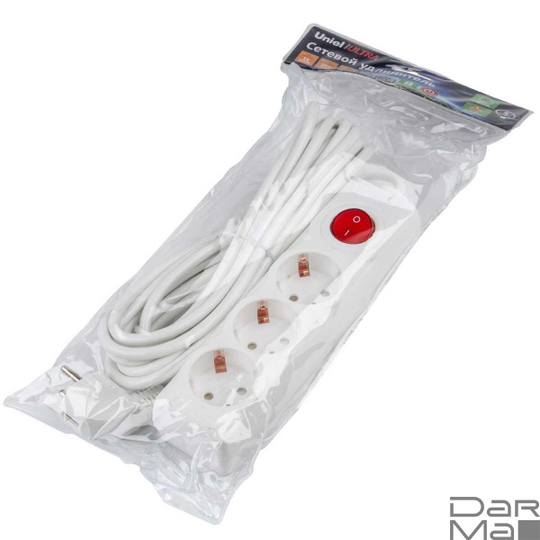 Удлинитель Uniel Ultra 3гн х 5м с/з S-GCU3-5B White UL-00010018