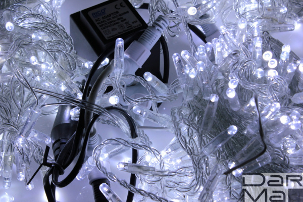 LED-PLS-200*3-20M-24V-W/C-F(W) 3 нити, бел/бел F на прозр. пров. 24V/60W С КОЛПАЧКОМ