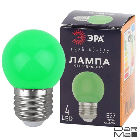 Лампа светодиодная ЭРА E27 1W 3000K зеленая ERAGL45-E27 Б0049574