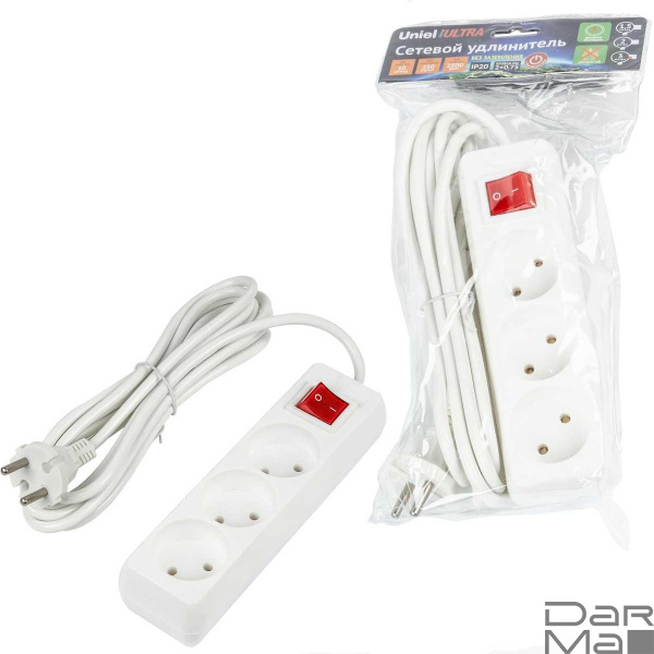 Удлинитель Uniel Ultra 3гн х 3м б/з S-CU3-3B White UL-00009995