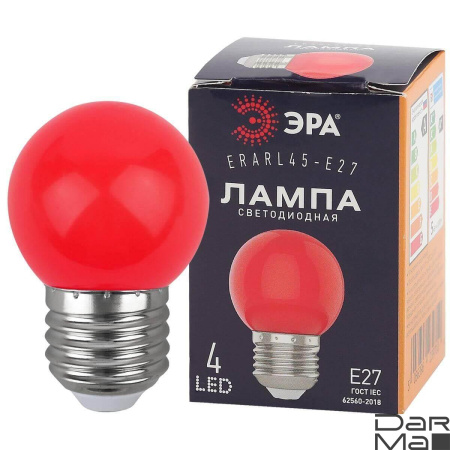Лампа светодиодная ЭРА E27 1W 3000K красная ERARL45-E27 Б0049575