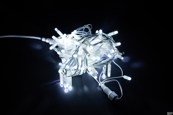 LED Гирлянда-нить (дюраплей) 10 м Белая 100 LED, флэш белый  Каучук б/провода