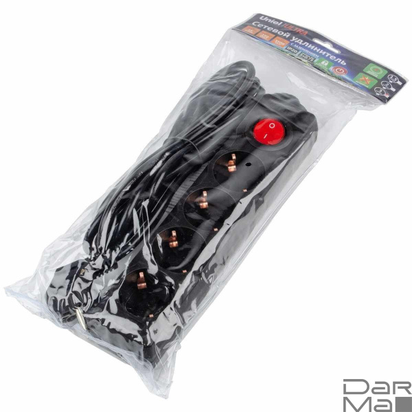 Удлинитель Uniel Ultra 4гн х 3м с/з S-GCU4-3B Black UL-00010023