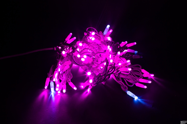 Гирлянда LED 5 м Розовая 50 LED, флэш белый  ПВХ антиморозн б/провода