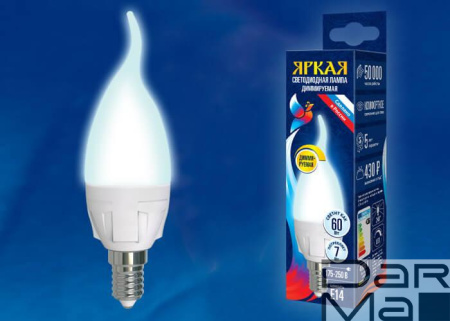 Лампа светодиодная диммируемая Uniel E14 7W 4000K матовая LED-CW37 7W/4000K/E14/FR/DIM PLP01WH UL-00004298