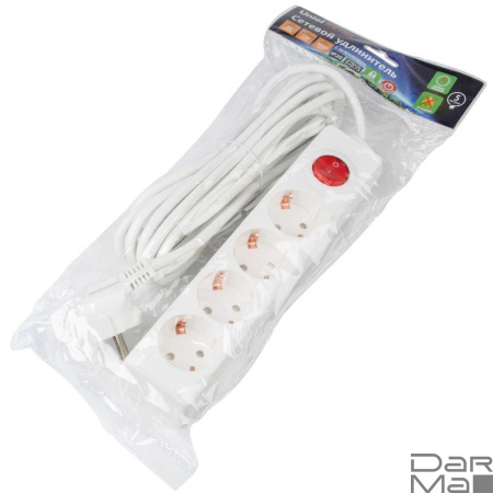 Удлинитель Uniel Ultra 4гн х 5м с/з S-GCU4-5B White UL-00010024