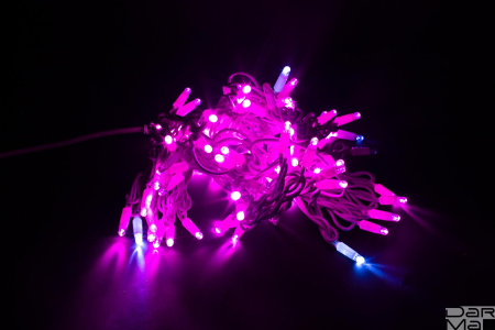 LED Гирлянда-нить (дюраплей) 10 м Розовая 100 LED, флэш белый  Каучук б/провода