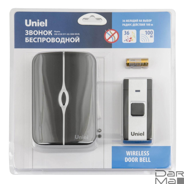 Звонок беспроводной Uniel UDB-015W-R1T1-36S-100M-WH/BL UL-00006434