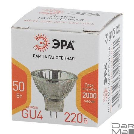 Лампа галогенная ЭРА GU4 50W 3000K прозрачная GU4-MR11-50W-220V-30 CL Б0044095