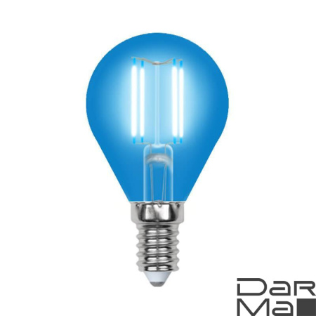 Лампа светодиодная филаментная Uniel E14 5W синяя LED-G45-5W/BLUE/E14 GLA02BL UL-00002989
