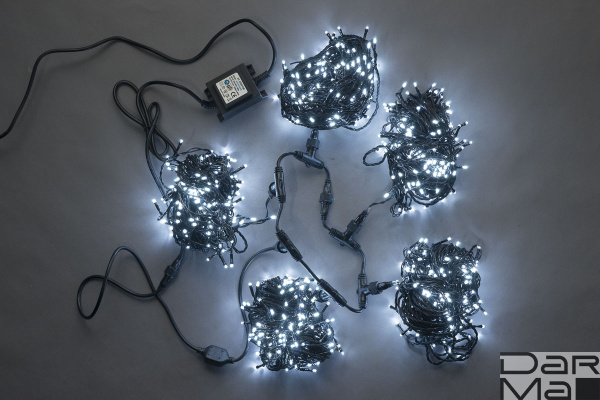 LED-PLS-200*5-20M*5-24V-W/BL (20) 5 нит., белый на черном проводе с 230V/24V/80W трансф