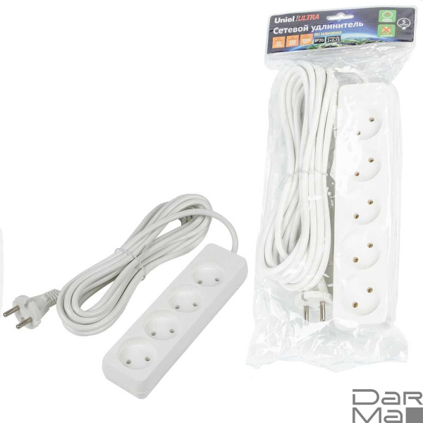 Удлинитель Uniel Ultra 4гн х 5м б/з S-CU4-5 White UL-00009989
