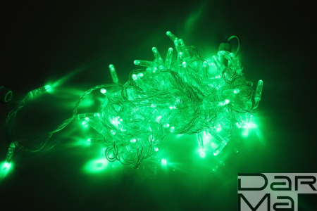 LED Гирлянда-нить (дюраплей) 10 м Зеленый 100 LED, флэш белый  Каучук 12V