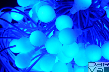 LED-PLR-100-15M-240V-B/WH  100 LED цвет синий, белые матовые шарики D2,5см, 15m, белый кауч.провод,