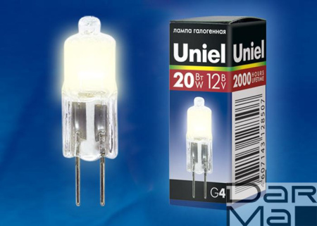 Лампа галогенная Uniel G4 20W прозрачная JC-12/20/G4 CL 00481