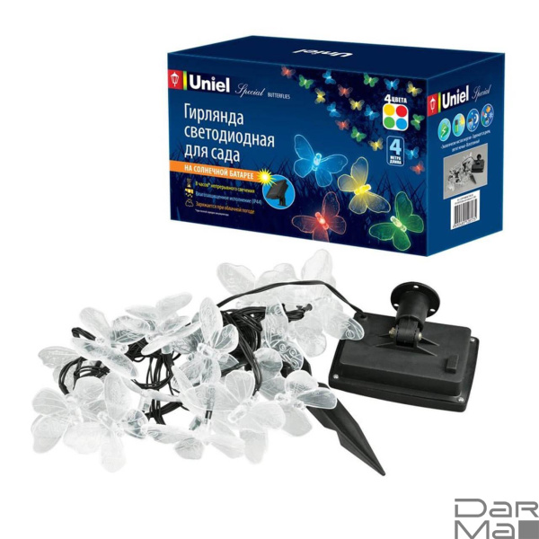 Гирлянда на солнечных батареях Uniel Бабочки USL-S-129/PT4000 Butterflies UL-00006557