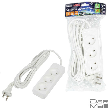 Удлинитель Uniel Ultra 3гн х 3м б/з S-CU3-3 White UL-00009982
