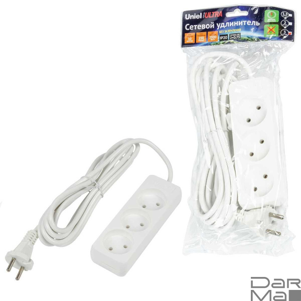 Удлинитель Uniel Ultra 3гн х 3м б/з S-CU3-3 White UL-00009982
