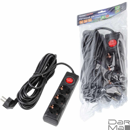 Удлинитель Uniel Ultra 3гн х 7м с/з S-GCU3-7B Black UL-00010020