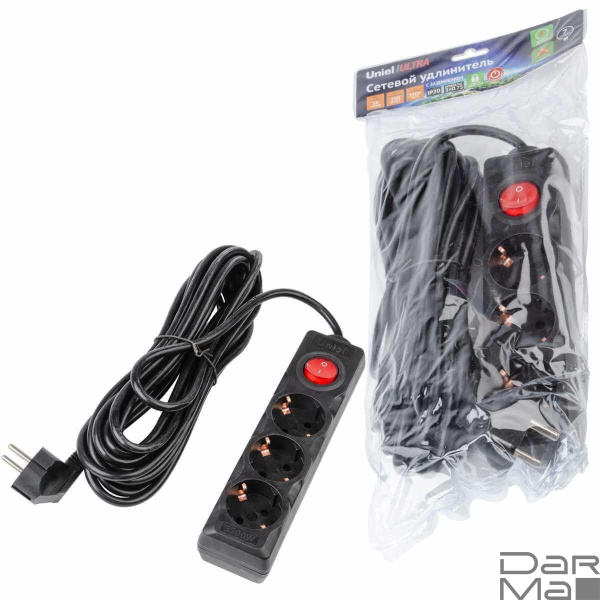 Удлинитель Uniel Ultra 3гн х 7м с/з S-GCU3-7B Black UL-00010020