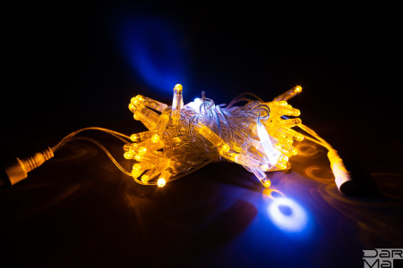 LED Гирлянда-нить (дюраплей) 10 м Желтая 100 LED, флэш белый  Каучук б/провода