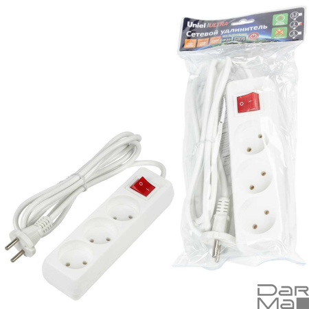 Удлинитель Uniel Ultra 3гн х 2м б/з S-CU3-2B White UL-00009994