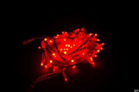 LED Гирлянда-нить (дюраплей) 10 м Красная 100 LED, флэш белый  Каучук 12V