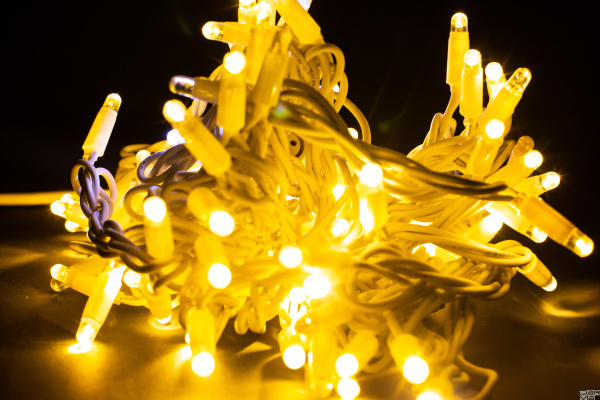 LED Гирлянда-нить (дюраплей) 10 м Белый теплый 100 LED, флэш белый  Каучук 12V