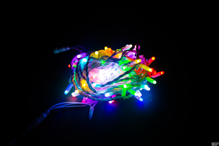 LED Гирлянда-нить (дюраплей) 10 м 7и цветная 100 LED, флэш белый  Каучук б/провода-контроллера