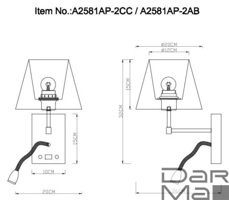 Бра Arte Lamp Elba A2581AP-2AB