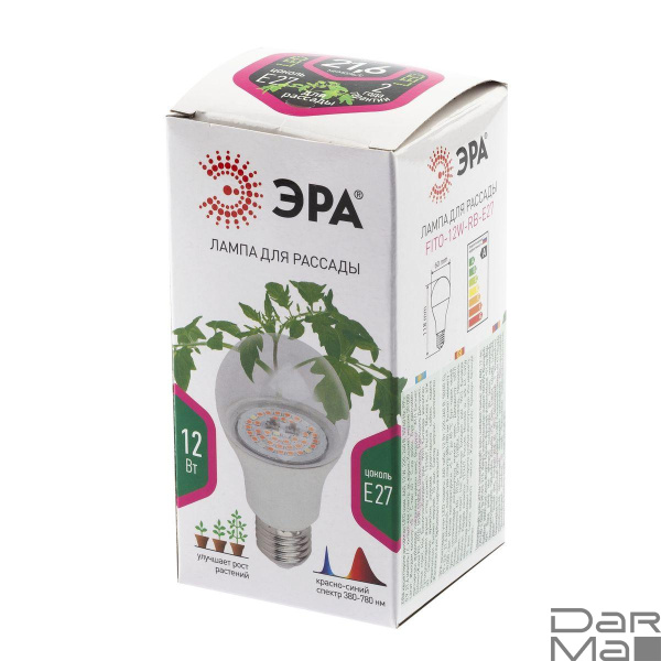 Лампа светодиодная для растений ЭРА E27 12W 1310K прозрачная Fito-12W-RB-E27 Б0050601