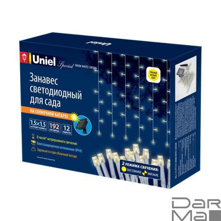 Гирлянда на солнечных батареях Uniel Занавес USL-S-131/PT1515 Warm White Curtain UL-00006538